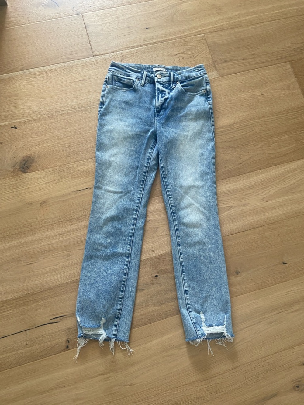 Good American Light Blue Distressed Good Straight Compression Jeans